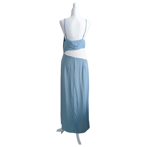 Reformation 'Kiwi' Turquoise Blue Asymmetrical Cutout High Slit Maxi Dress 10 - Picture 3 of 16